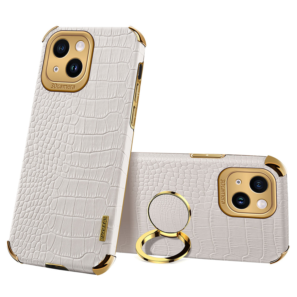 For iPhone 13 PU Leather Coated TPU Crocodile Texture Phone Case 6D Electroplated Kickstand Protective Cover For iPhone 13 PU Leather Coated TPU Crocodile Texture Phone Case 6D Electroplated Kickstand Protective Cover